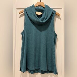Anthro Vanessa Virginia Teal Blue Ribbed Cowl Tunic XL